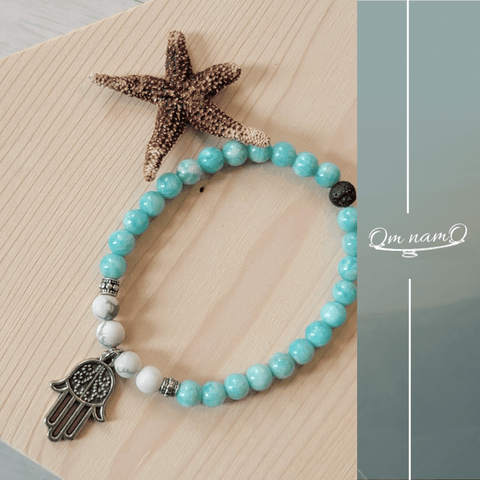 Bracelet Mala de Pierre Véritable Unique (Amazonite/Howlite)